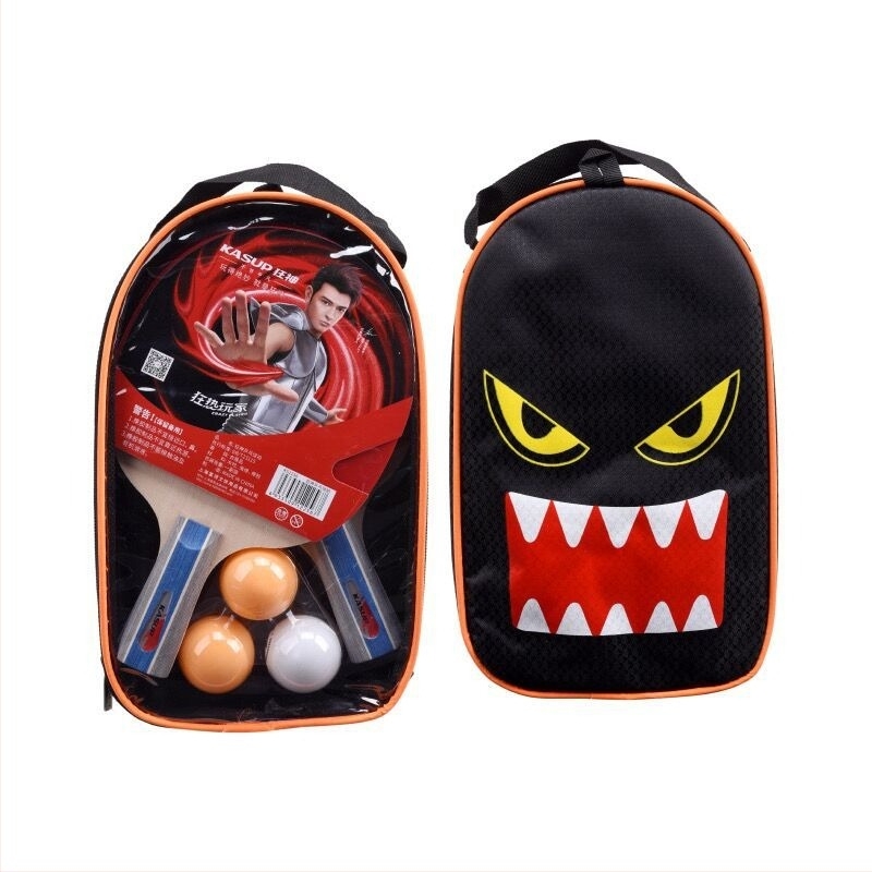 Crazy God Комплект ракети за тенис на маса – 2 ракети и 3 топки, основа от поплар, гума с обратното лепене, хоризонтална ракета