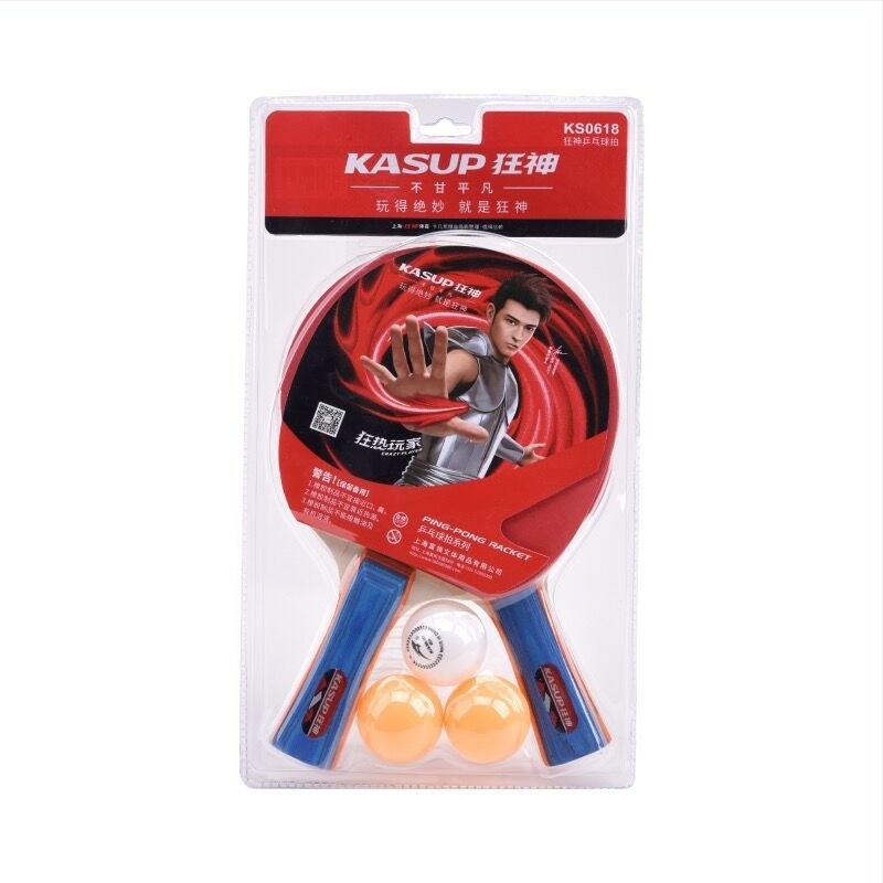 Crazy God Комплект ракети за тенис на маса – 2 ракети и 3 топки, основа от поплар, гума с обратното лепене, хоризонтална ракета