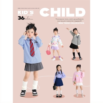 Детска плисирана пола – шифон със спандекс (<30%), стил колеж, за възраст 3–8 г., лято 2024