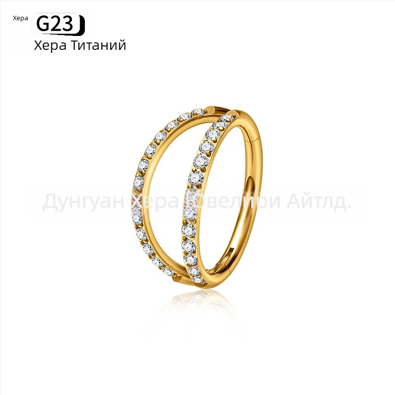 Носна халка с цирконова вставка, титанова сплав G23, двойно фасетиран ръб с диаманти, гравирано пирсинг бижу