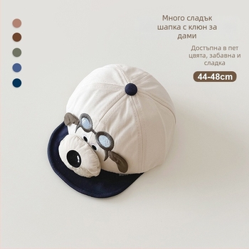 Бебешка бейзболна шапка с карикатурно мече, памучна, широк козирог, слънцезащита