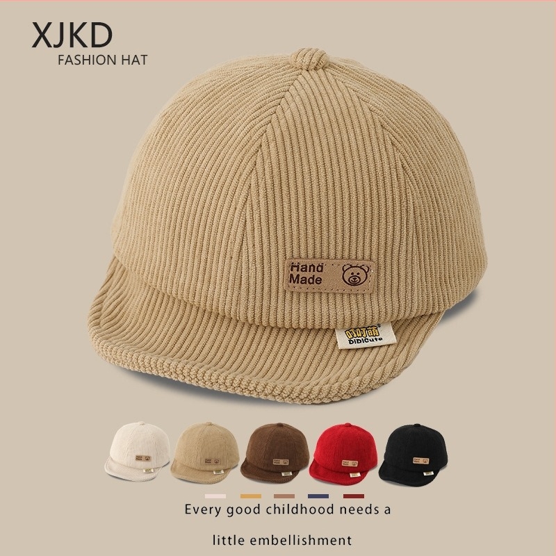 Зимна Corduroy бебешка бейзболна шапка, регулируема, с къс козир и куполна корона, за 6–12 месеца и 1–2 години