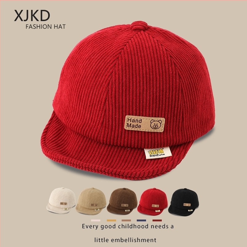 Зимна Corduroy бебешка бейзболна шапка, регулируема, с къс козир и куполна корона, за 6–12 месеца и 1–2 години