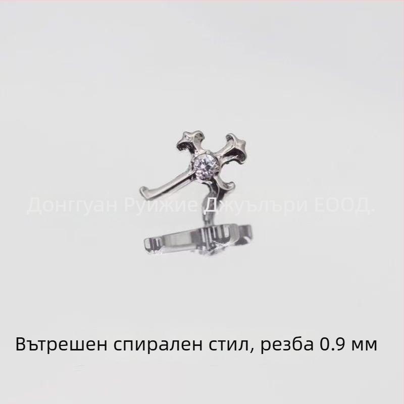 F136 кръстовидни обици от титанова сплав, ретро стил, полирани, с 5A циркон