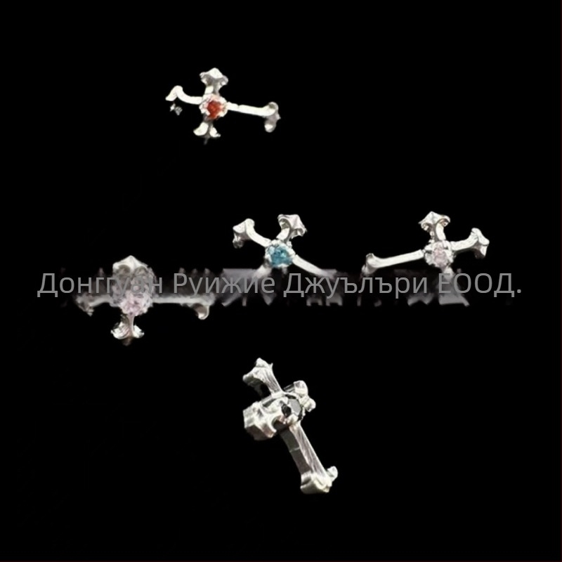 F136 кръстовидни обици от титанова сплав, ретро стил, полирани, с 5A циркон