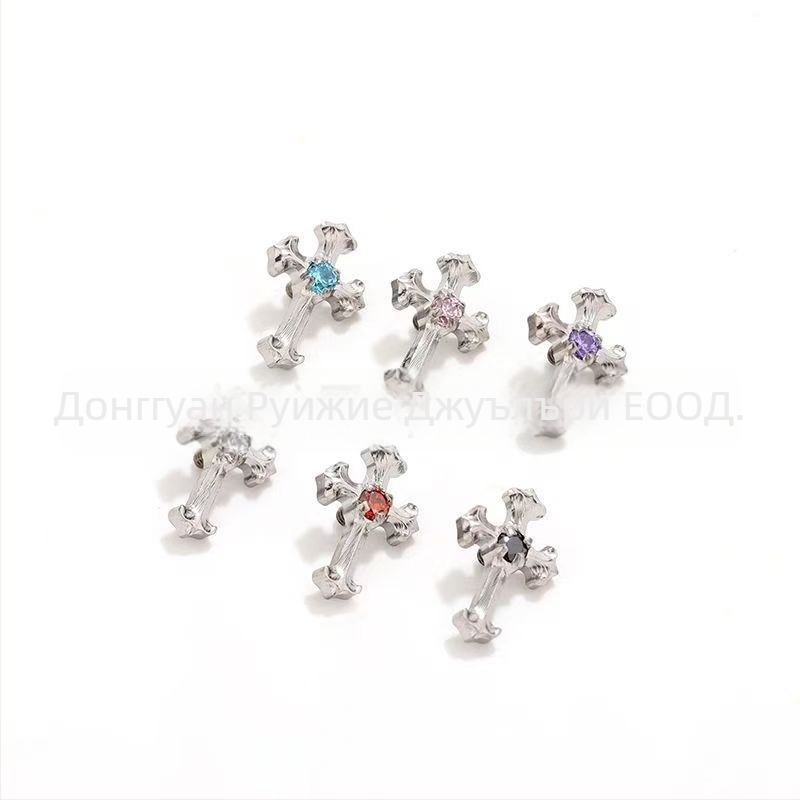 F136 кръстовидни обици от титанова сплав, ретро стил, полирани, с 5A циркон