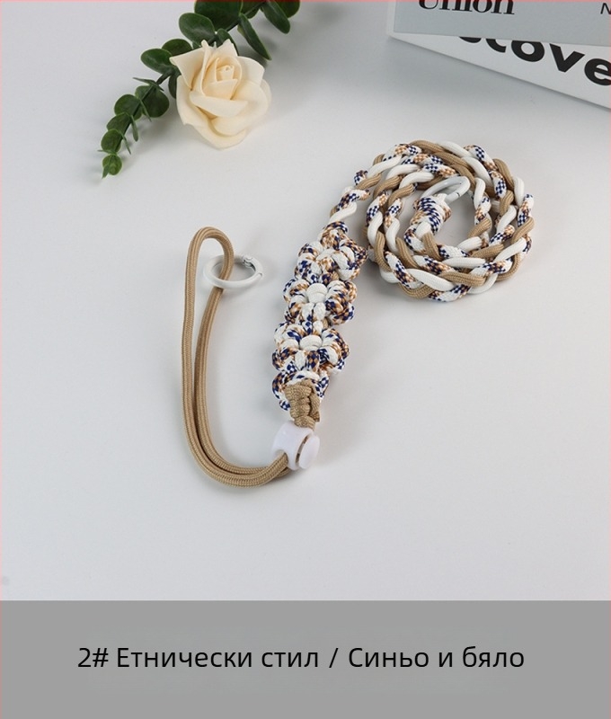 Jing Orange шнур за телефон с флорална тъкан, регулируем, унисекс, ръчна изработка, полиестер, пластмасова катарама