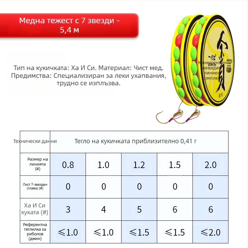 7-звездна плувка за карас с единична кука – висока чувствителност; материал: нейлонова нишка; място на риболов: река, езеро, водоем