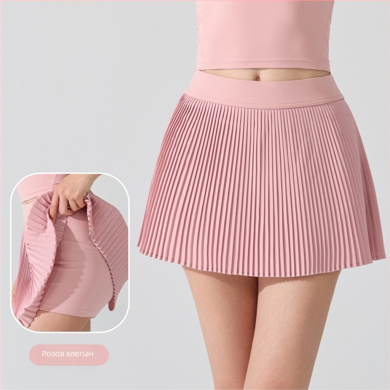 Спортна пола за жени, висока талия, плисирана, с вградени шортове против прозиране, полиестер, антибактериална подплата 5A