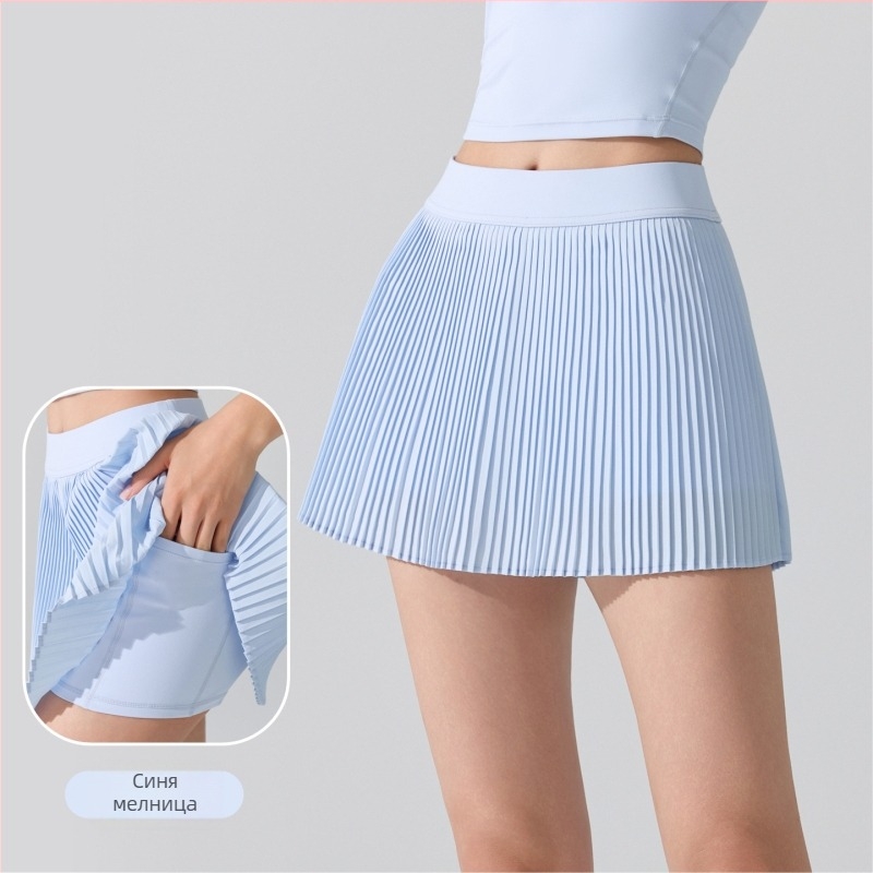 Спортна пола за жени, висока талия, плисирана, с вградени шортове против прозиране, полиестер, антибактериална подплата 5A