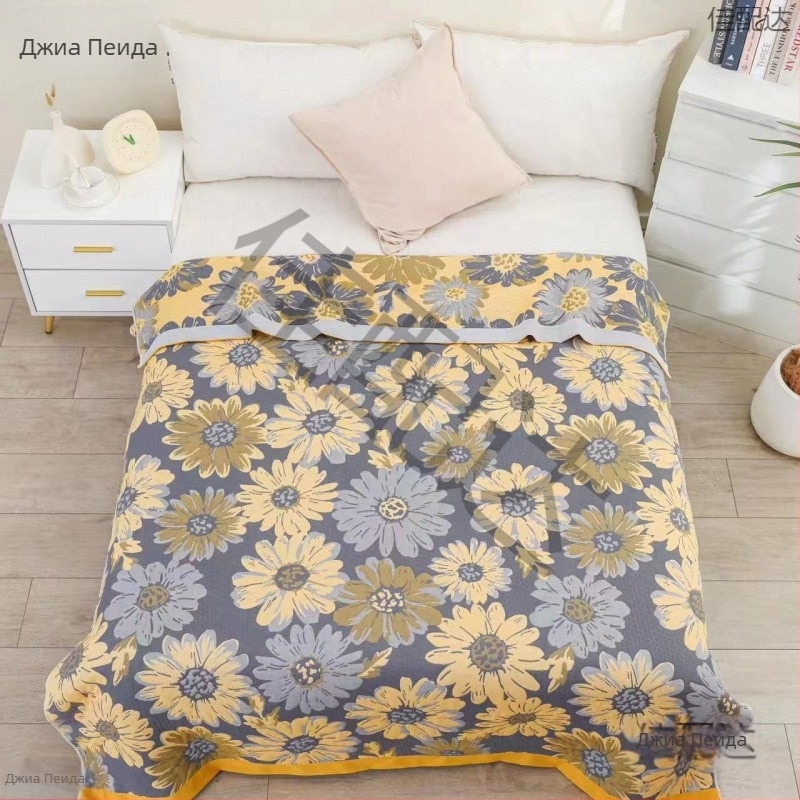 Покривка за легло - многослойна, памук, пасторален стил, флорална шарка, миеща се