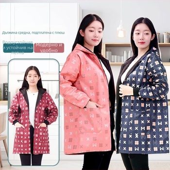 Престилка с дълги ръкави, подплатена полиестрова тъкан - антизамърсяваща, прахоустойчива и износоустойчива кухненска работна престилка за възрастни жени