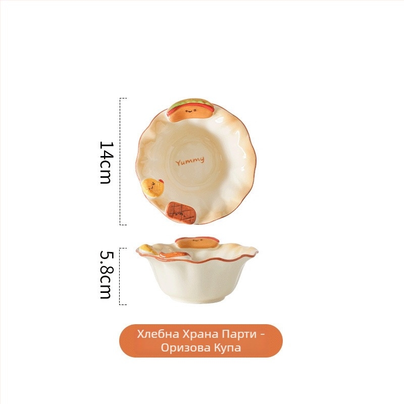 Керамична плоска чиния с подглазурен рисунък, нестандартна форма и мультяшен дизайн