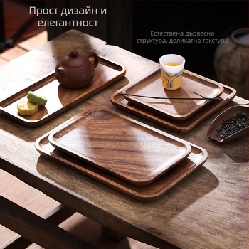 Японски стил чиния от орехово дърво, квадратна, полирана повърхност, възможност за печат на лого