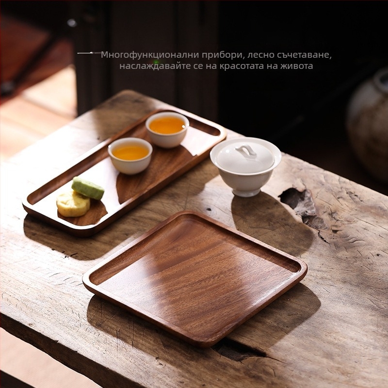 Японски стил чиния от орехово дърво, квадратна, полирана повърхност, възможност за печат на лого