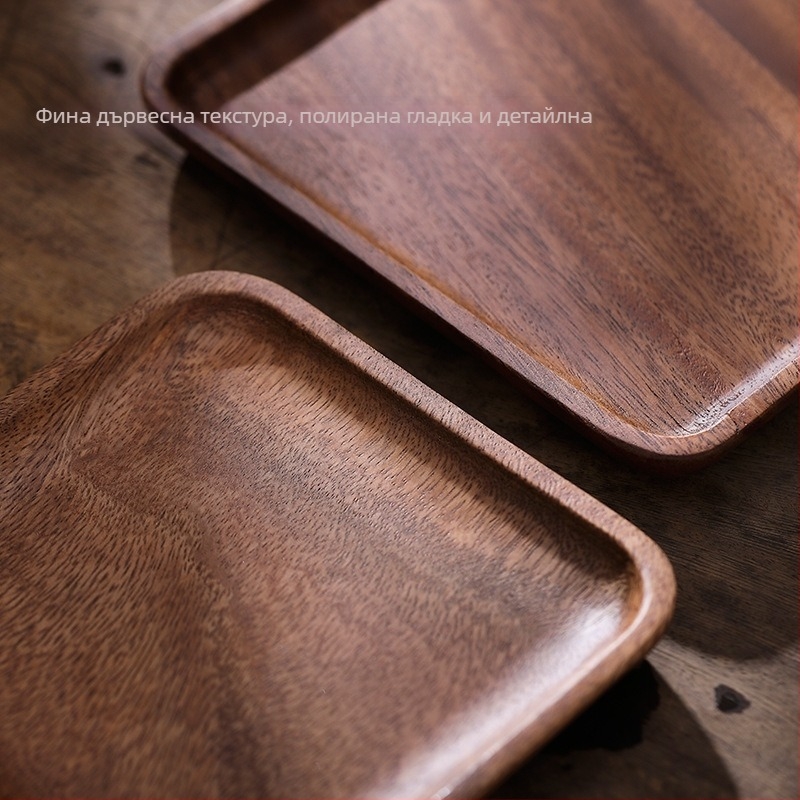 Японски стил чиния от орехово дърво, квадратна, полирана повърхност, възможност за печат на лого