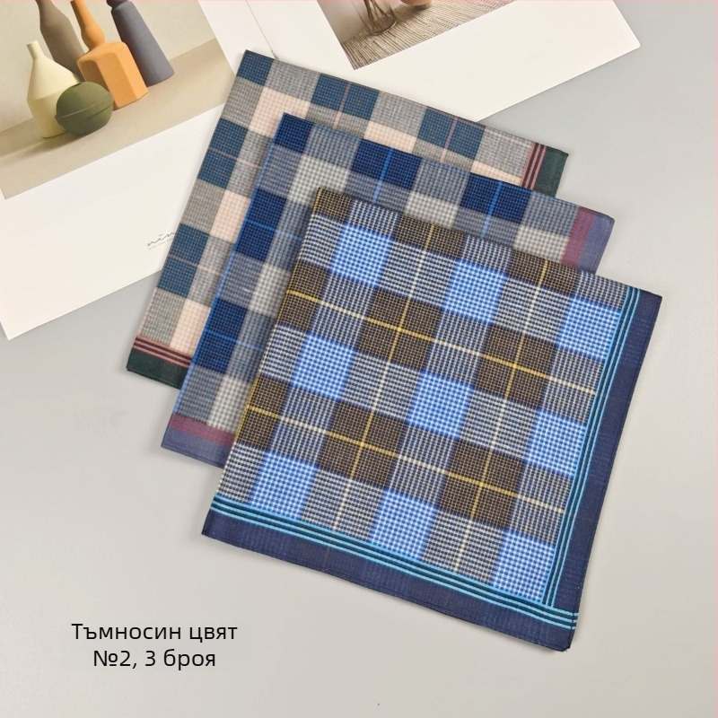 Памучна кърпичка за нос Yan su xing, класически тъмен каре дизайн, 17 g тегло, 100% памук