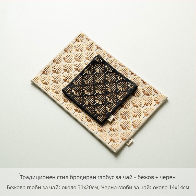 Changpju памучно-ленени аксесоари за чайна церемония – Нов китайски стил, бодирана глухарче чайна подложка