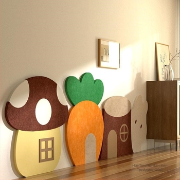 Антиударен стенен стикер за детска стая с дървесен модел, комплект от 2 части, мек защитен кант до леглото, декоративна фетрова дъска.