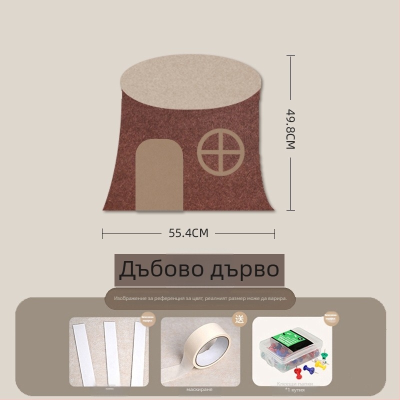 Антиударен стенен стикер за детска стая с дървесен модел, комплект от 2 части, мек защитен кант до леглото, декоративна фетрова дъска.