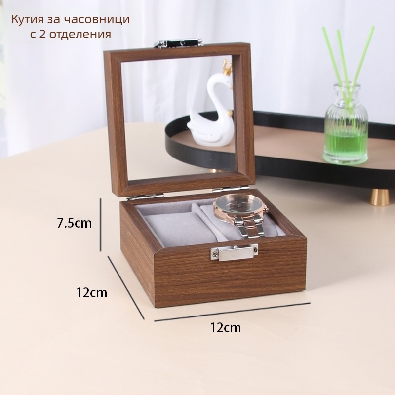 Кутия за часовници за показване - дървена, MDF+PU+цинкова сплав+стъкло, сглобяема, терминално опакована, за общо съхранение и бижута