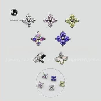 Обеци от имплант-титанов сплав, диамантна обработка, цветеобразна форма, циркониев кристал