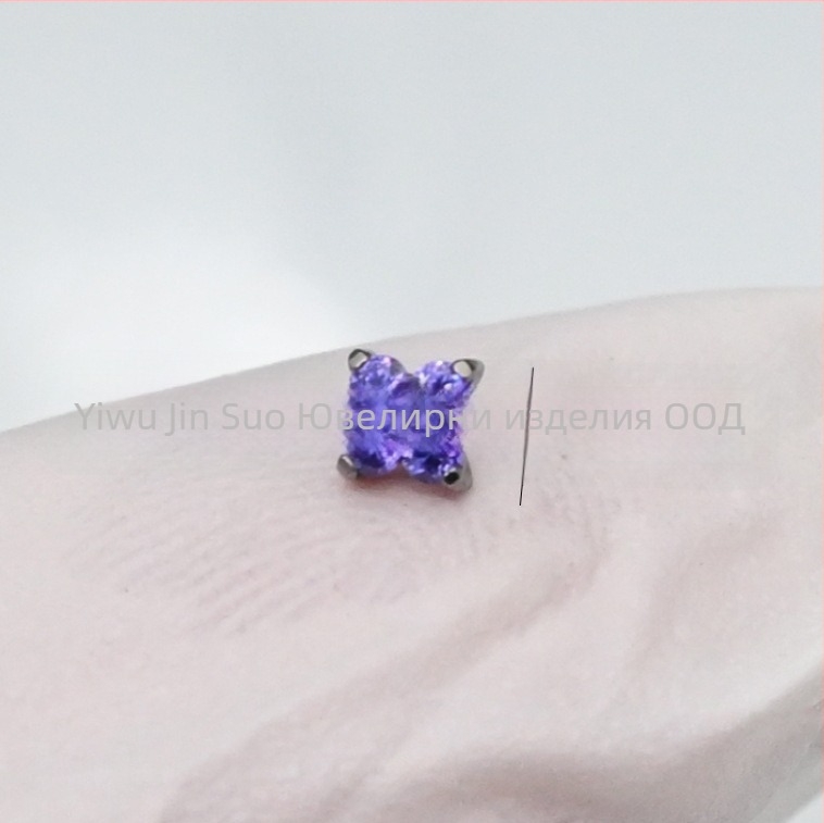 Обеци от имплант-титанов сплав, диамантна обработка, цветеобразна форма, циркониев кристал