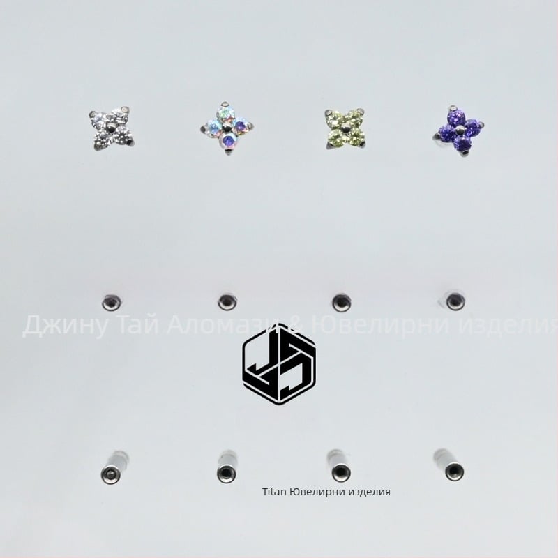 Обеци от имплант-титанов сплав, диамантна обработка, цветеобразна форма, циркониев кристал