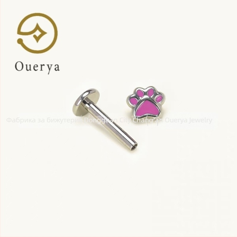 Обеци от титиева сплав, капково емайл с мотиви котешка лапа и лапа на мечка, геометричен дизайн, полирана повърхност