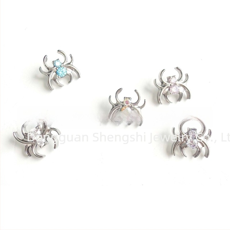 Обици с форма на паяк, G23 титаниева сплав, циркониеви кристали 5A, геометричен дизайн, унисекс