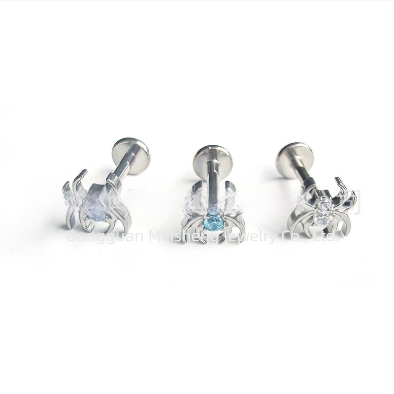 Обици с форма на паяк, G23 титаниева сплав, циркониеви кристали 5A, геометричен дизайн, унисекс