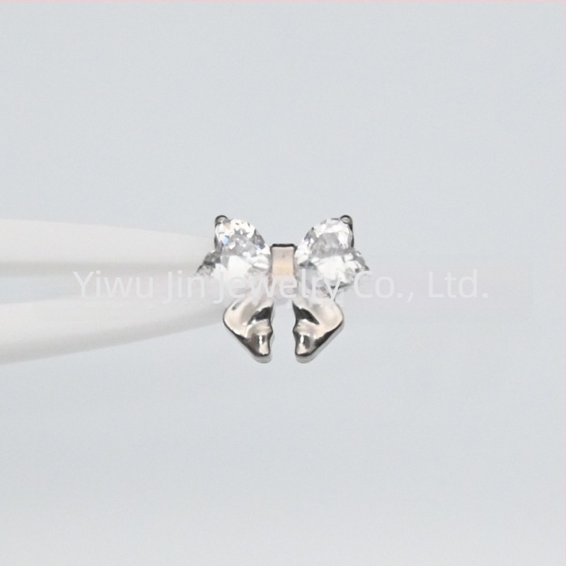 Обеци - форма лък, титиева сплав за импланти ASTM F-136, обработка с диаманти, унисекс корейски стил