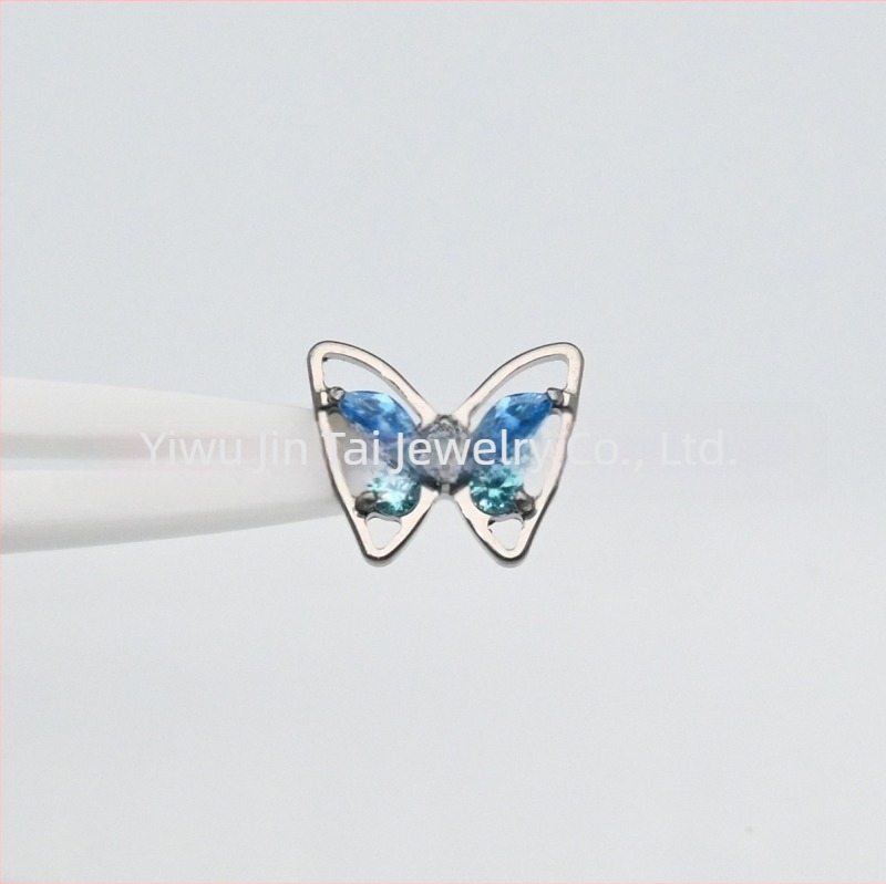 Обеци от имплантен клас титиева сплав, пеперуден дизайн с маркиз разрез диамантени камъни