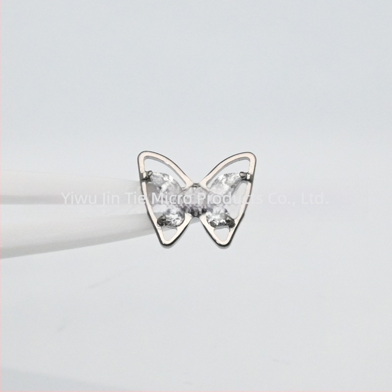 Обеци от имплантен клас титиева сплав, пеперуден дизайн с маркиз разрез диамантени камъни