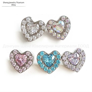 Сърцевидни обеци с цирконови камъни от титиева сплав G23