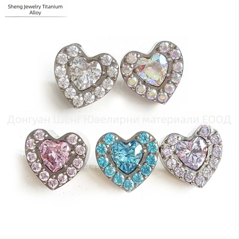 Сърцевидни обеци с цирконови камъни от титиева сплав G23