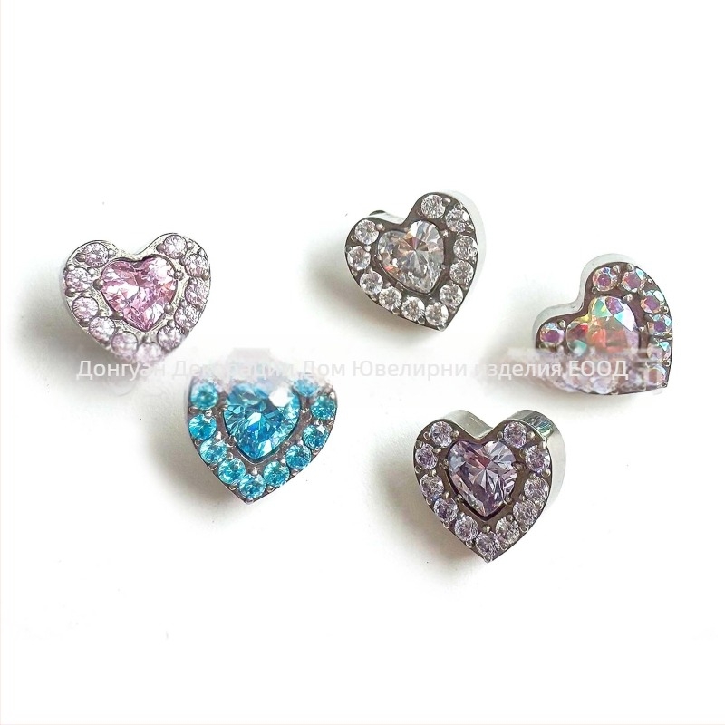 Сърцевидни обеци с цирконови камъни от титиева сплав G23