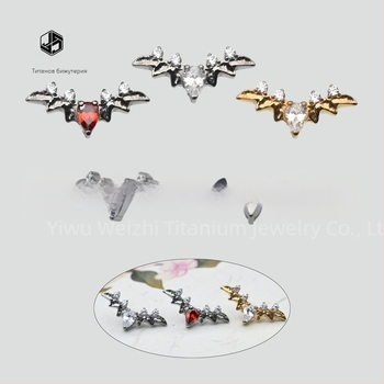 Обички F136 имплант-качествена титиева сплав, форма прилеп-капка, цирконов кристал, диамантена обработка