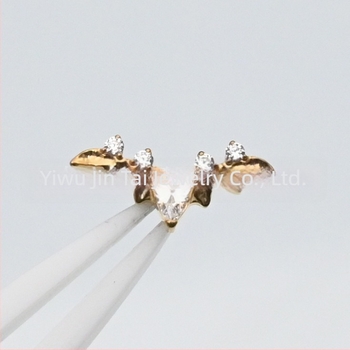 Обички F136 имплант-качествена титиева сплав, форма прилеп-капка, цирконов кристал, диамантена обработка