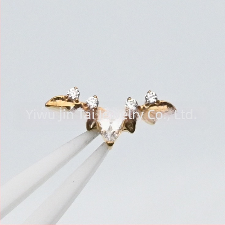 Обички F136 имплант-качествена титиева сплав, форма прилеп-капка, цирконов кристал, диамантена обработка