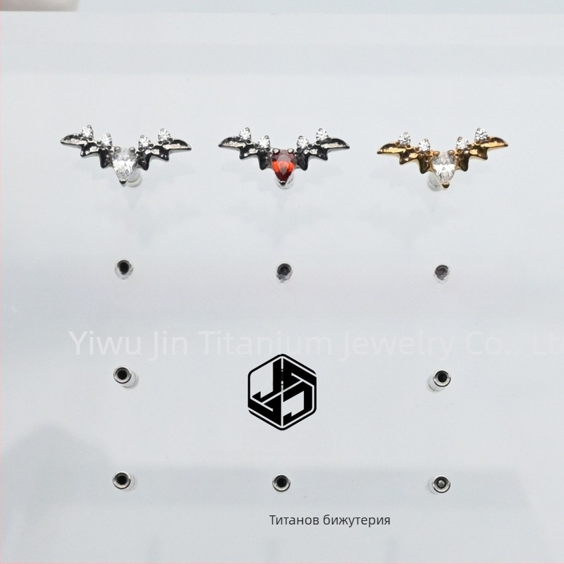 Обички F136 имплант-качествена титиева сплав, форма прилеп-капка, цирконов кристал, диамантена обработка
