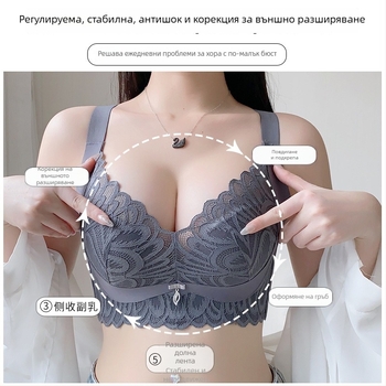 Сутиен за жени безжичен, оформящ бюст – 3/4 чашка, тънък горен ръб и по-дебел долен контур, фиксирани двойни презрамки, пет реда закопчалки на гърба