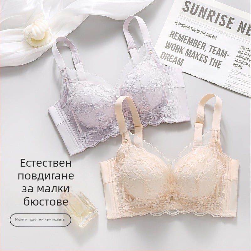 Push-up дантелен сутиен с пяна за оформяне, нейлонова основа, чашка 3/4, фиксирани презрамки, задно закопчаване с четири реда куки, подходящ за всички сезони