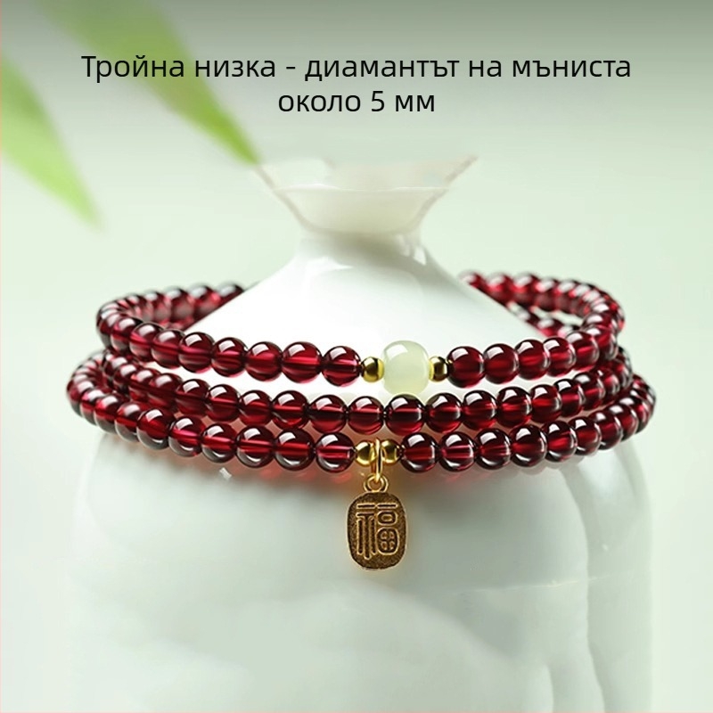 Полирана гранатена гривна от Qingya Jewelry, унисекс ръчно бижу, стил свеж и сладък