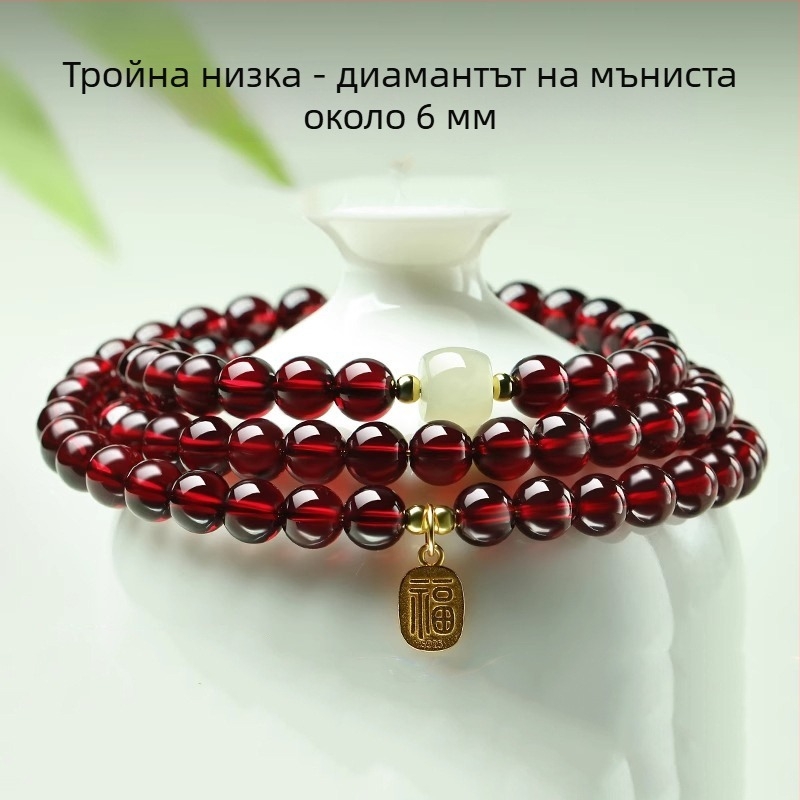 Полирана гранатена гривна от Qingya Jewelry, унисекс ръчно бижу, стил свеж и сладък