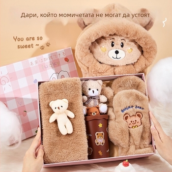 Подаръчен комплект със шал в подаръчна кутия – есенно-зимно, карикатурен стил, бизнес подарък