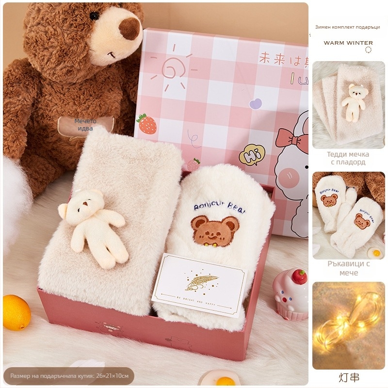 Подаръчен комплект със шал в подаръчна кутия – есенно-зимно, карикатурен стил, бизнес подарък