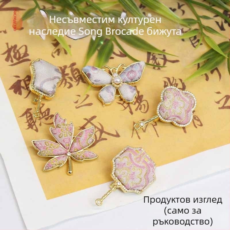 Ръчно изработена брошка от медна основа, дизайн кленов лист и цирконова вставка