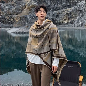 Качулково наметало с каре шарка, имитационен кашмир, жакардов плет, запазва топлината