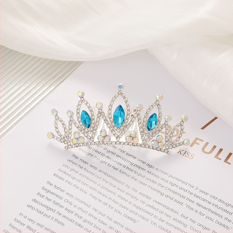 Гребен за коса с детска корона – принцесен стил, луксозен дизайн, кристали, електроплатина